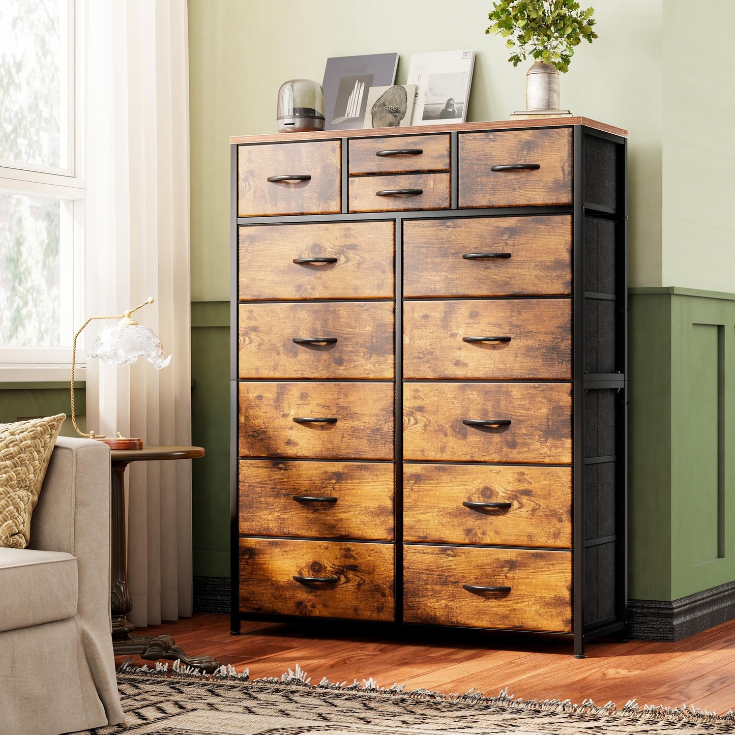 14-Drawer Fabric Dresser – Grey