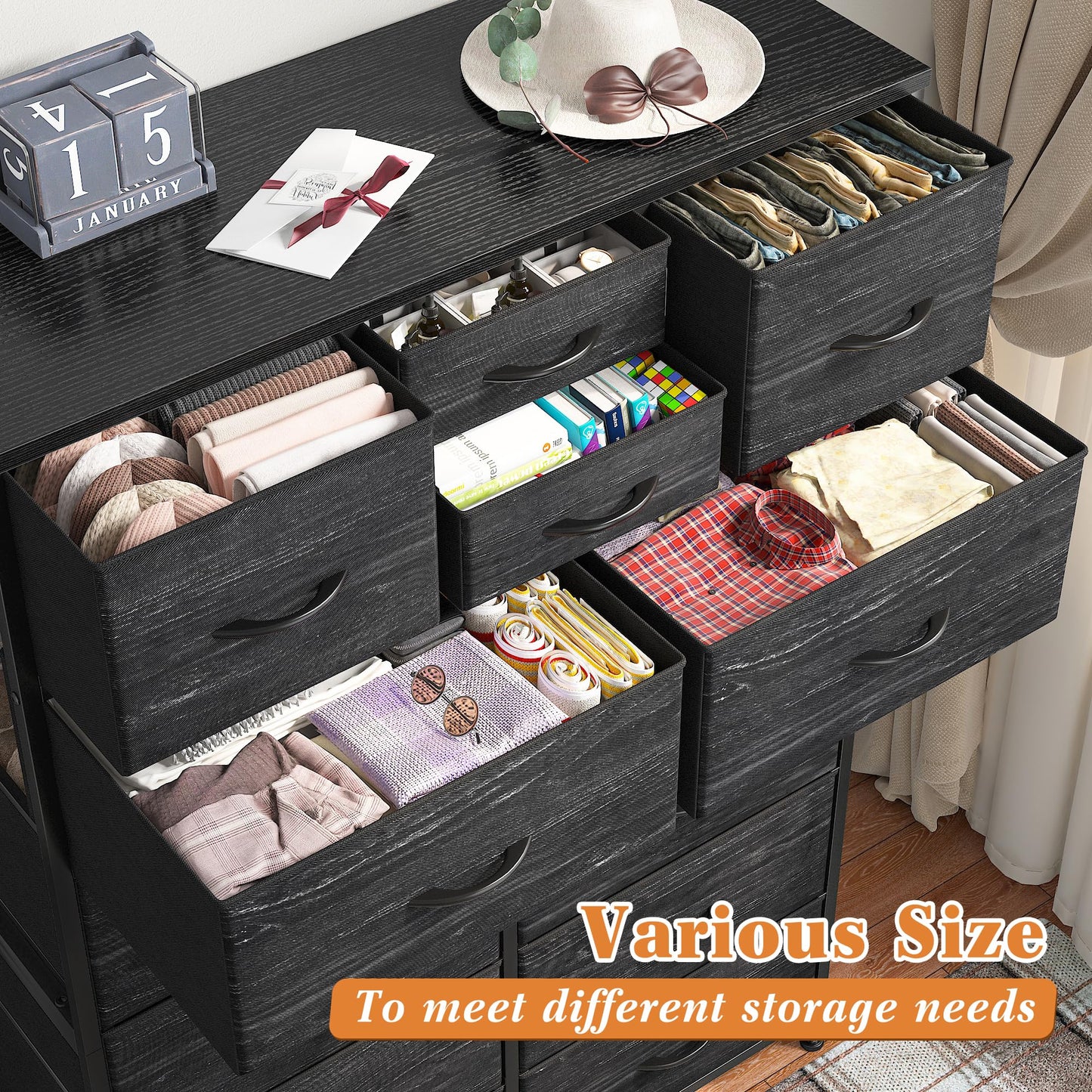 14-Drawer Fabric Dresser – Grey